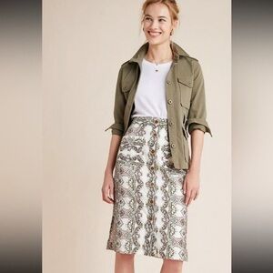 MAEVE Elegant Patterned Skirt - Green and Brown